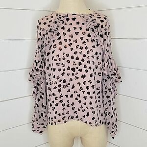 Cupcakes & Cashmere mauve & black animal print blouse with ruffles. GORGEOUS!